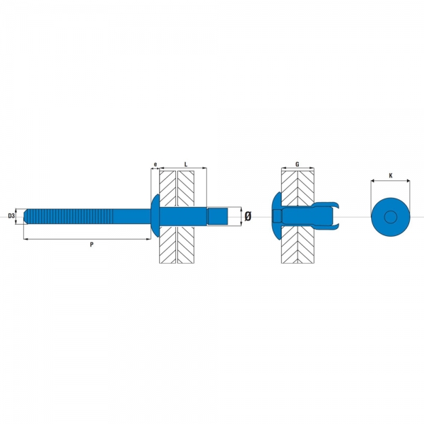Rivet tête plate monobolt Ø6,4x14mm - boite de 500